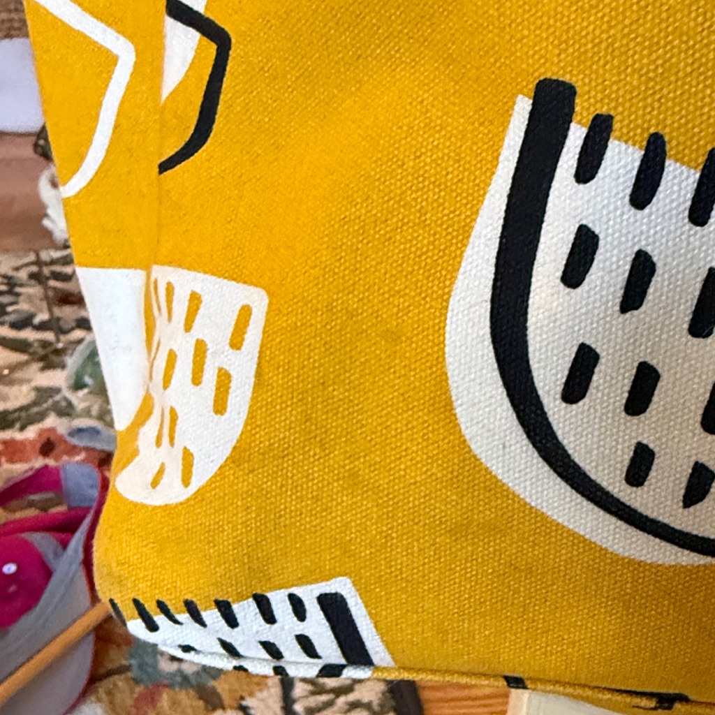 Maika Mustard Yellow Patterned Canvas Tote Bag With Brown Handles — image 6 of 8
